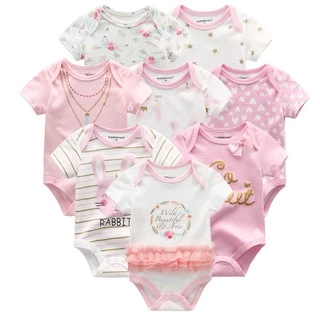8 Pçs Macacão De Verão Bebê Menina Manga Curta De Algodão Bebê Roupas De Bebê (0-12 M)