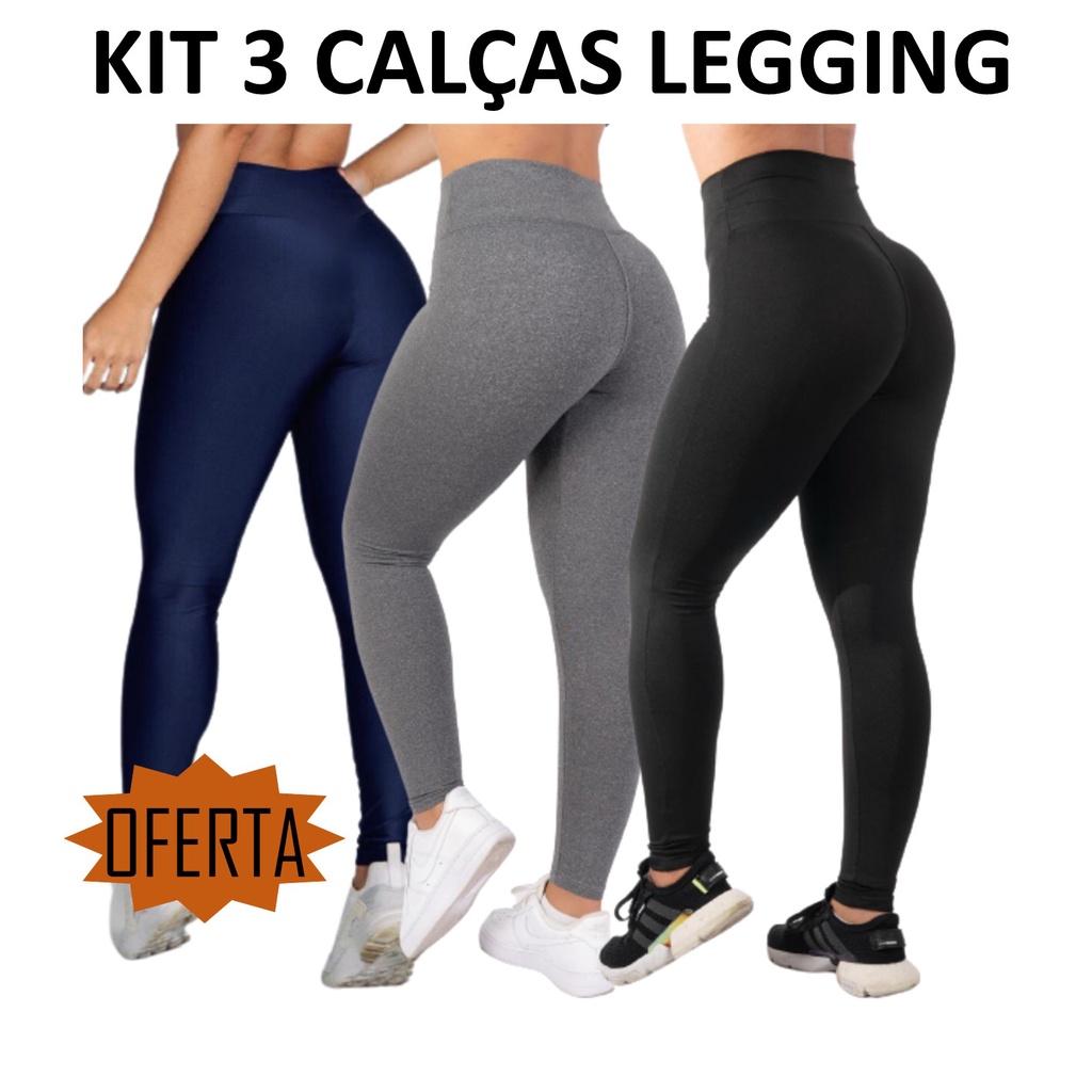 Kit 3 Calças Legging Feminina Dia a dia Academia Fitness