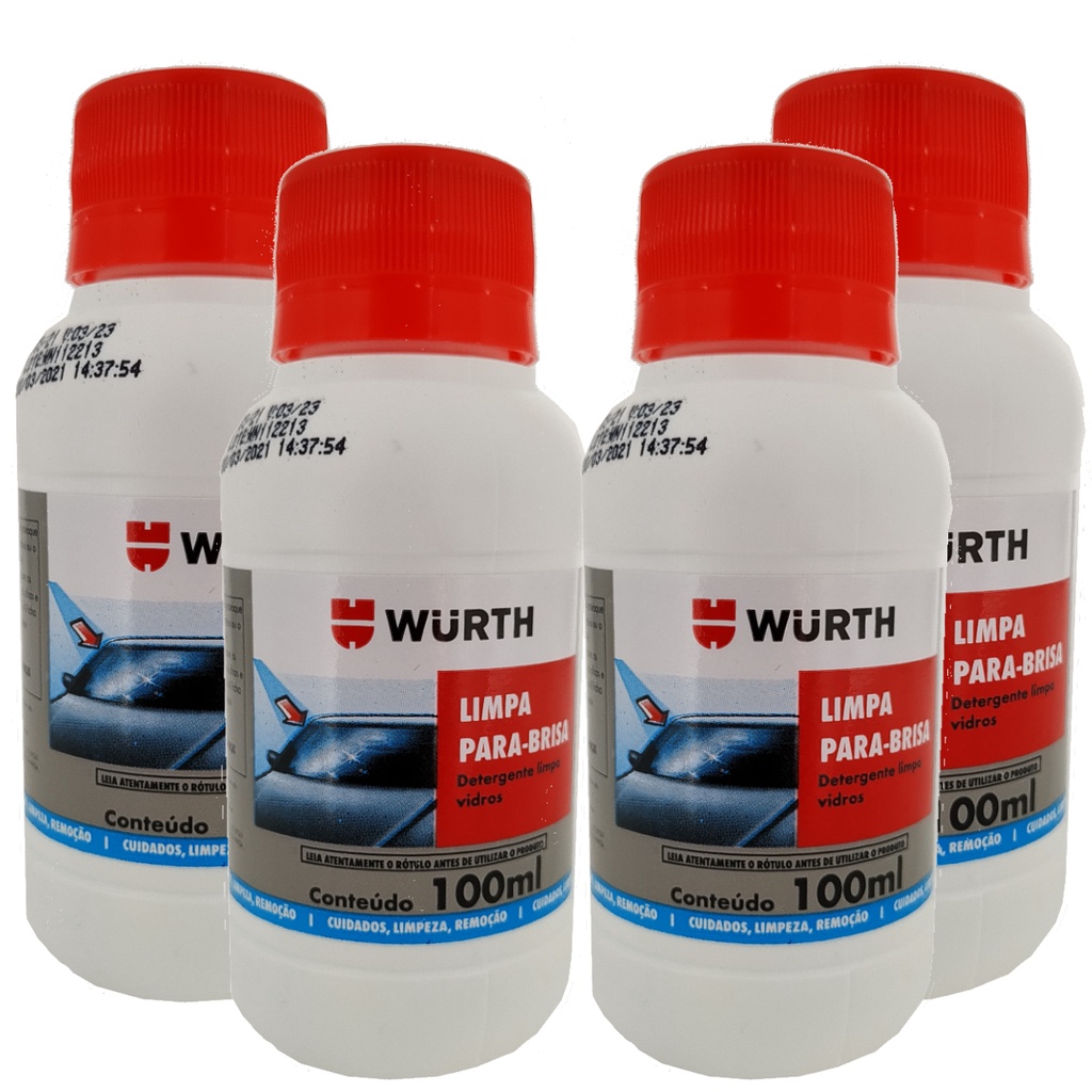 Kit 4 Limpa Para Brisa Wurth 100ml Fluido Detergente Liquido Limpeza de Parabrisa Carro Automotivo