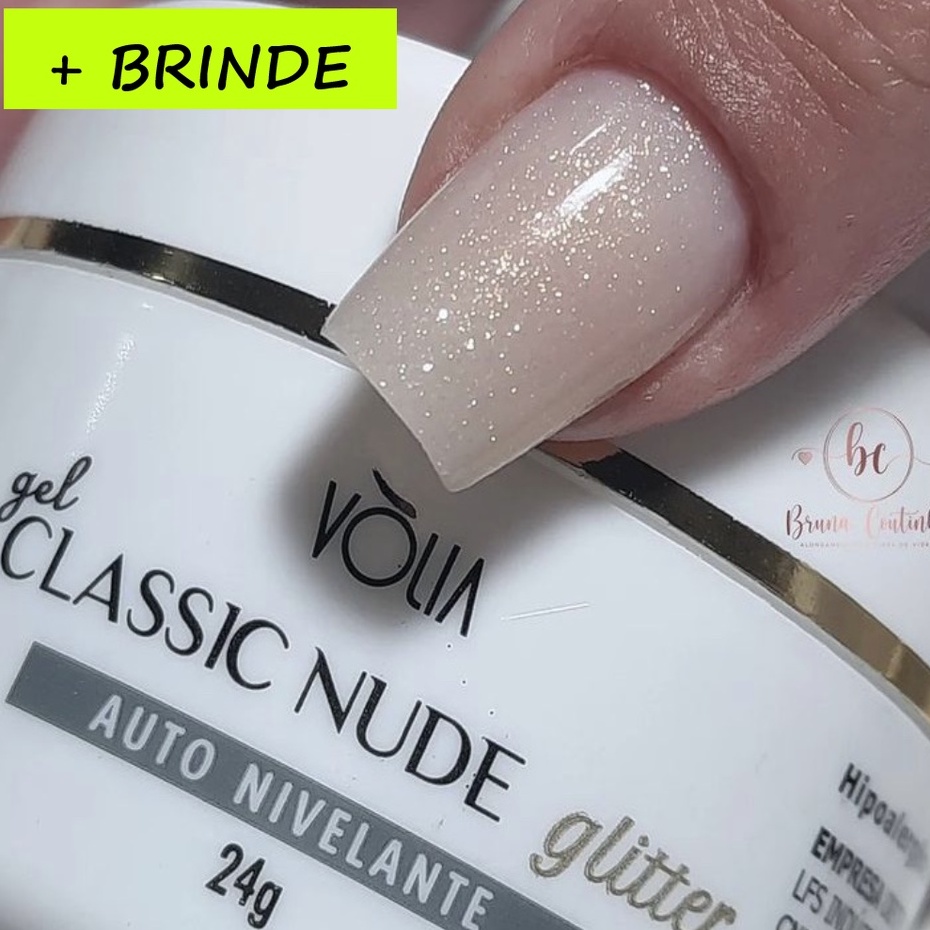 Novidade Gel Classic Nude Glitter Volia 24g + Brinde Shopee Brasil