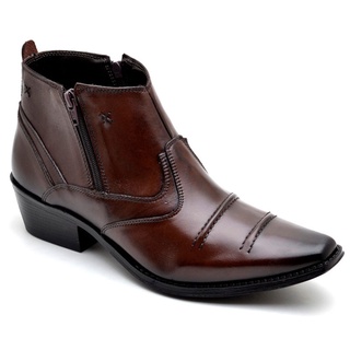 Bota Botina Country KRN Shoes de Couro Cano Curto com Bico Quadrado e Zíper