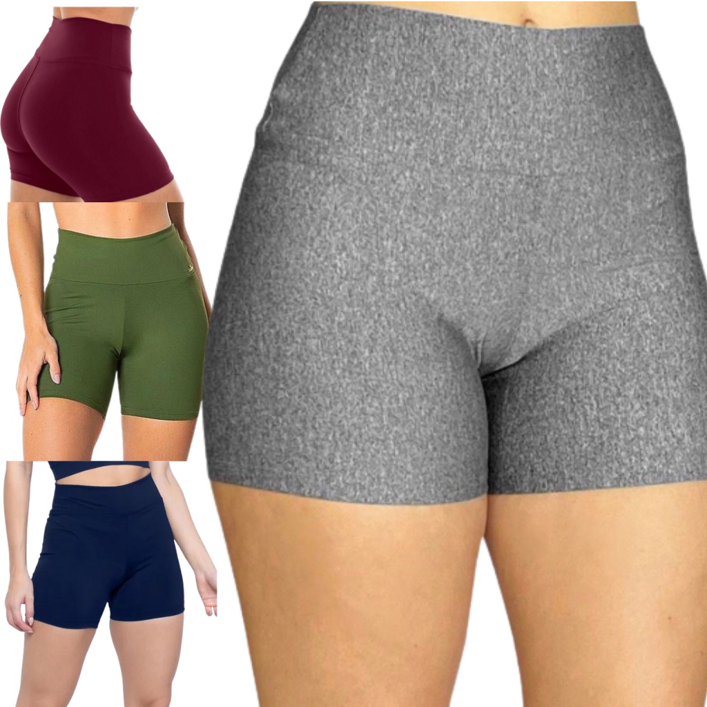 Kit 4 Bermudas Feminina Suplex Cintura Alta Grossa Fitness Academia Não