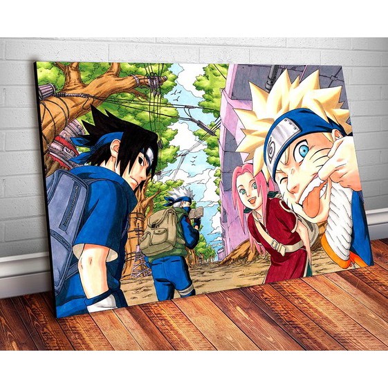 Kit Quadro Decorativo Mosaico 5 Peças Anime Naruto Uzumaki Sasuke Uchiha e Minato  Namikaze Conjunto Decoração Lar Sala Quarto Infantil Desenho Arte