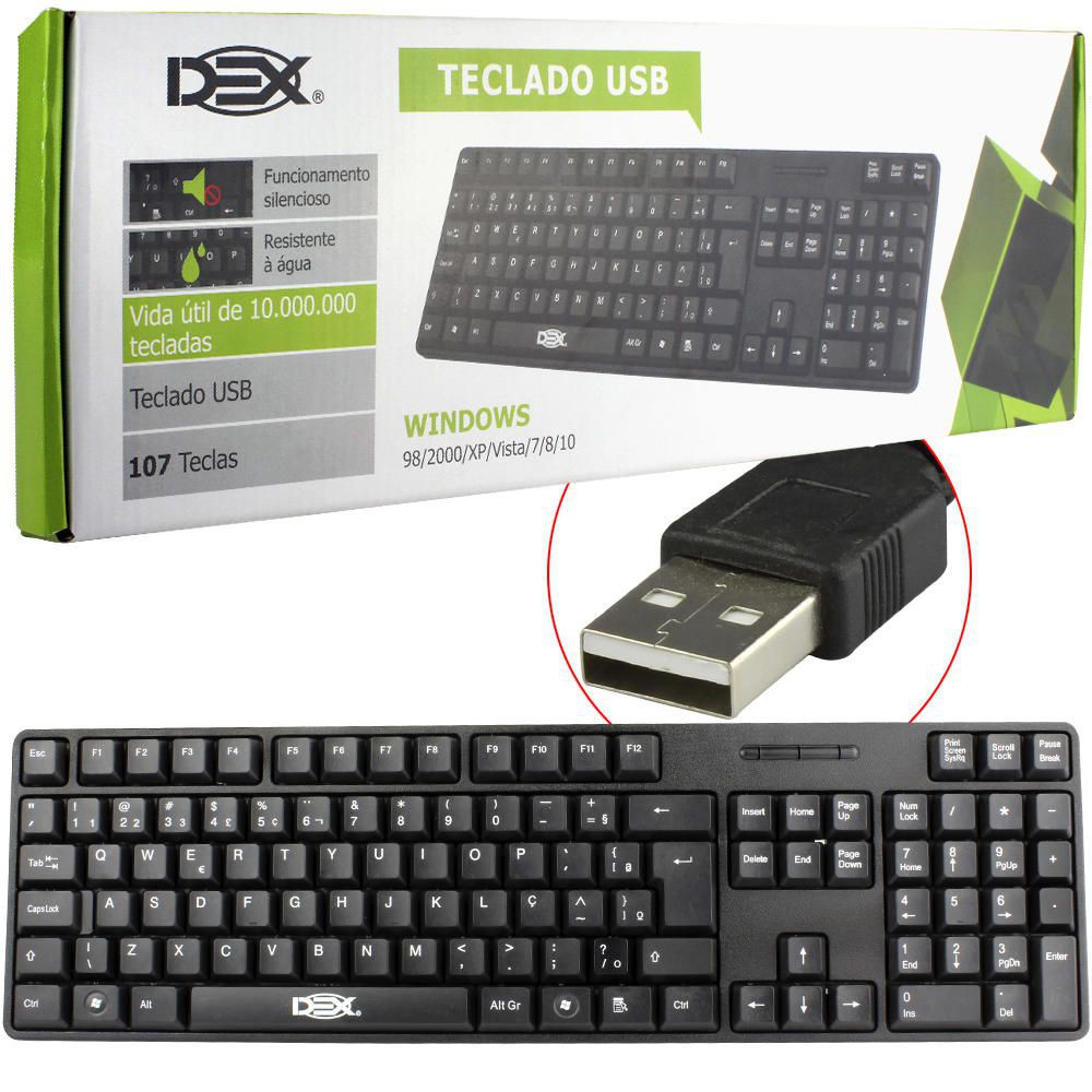 Teclado Dex LTK-667 QWERTY português brasil de cor preto USB