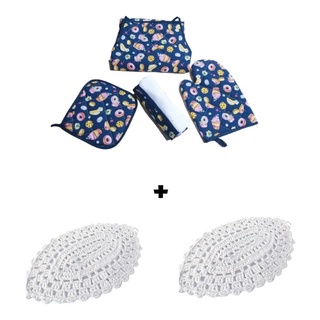 Kit Para Cozinha 4 Pecas Estampado + 02 Tapetes Croche Barat