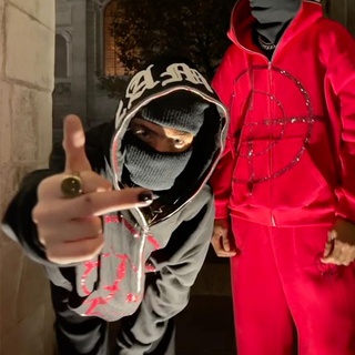 Capuz Escuro De Rua Diamante Y2k Completo Cardigan Masculino Gótico Hip Hop Moletons Inverno 2023 Moda Americana