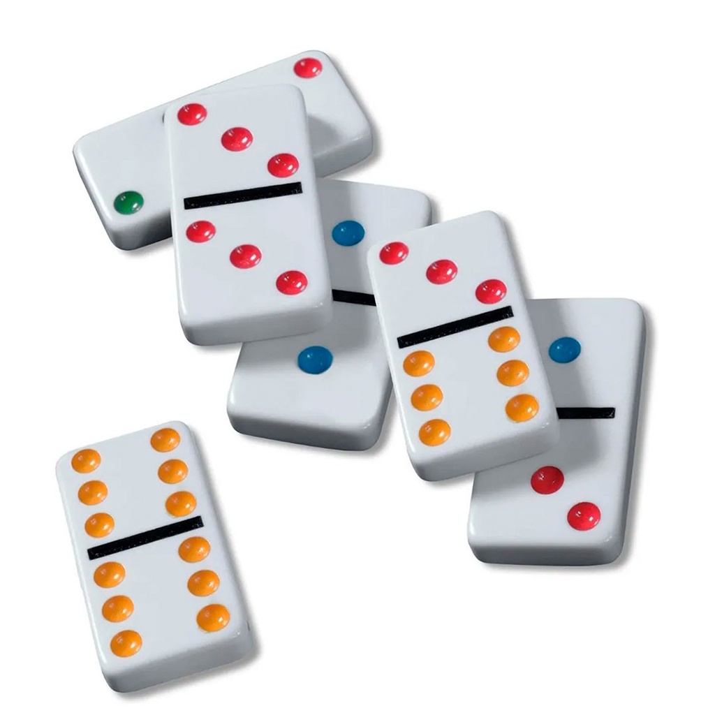 Jogo de domino colorido na lata barcelona 28 pecas