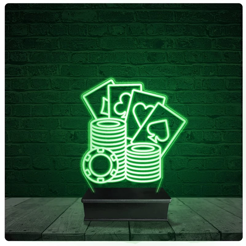 Luminária Abajur Acrílico Led - Poker Baralho Carta Troféu