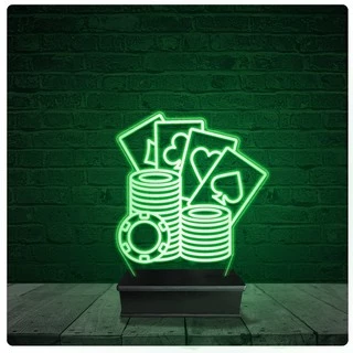 Luminária Abajur Acrílico Led - Poker Baralho Carta Troféu