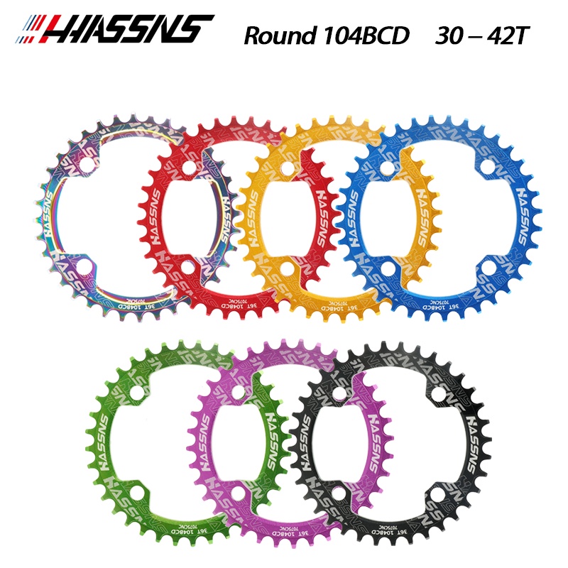 Anel De Corrente HASSNS 104BCD Redondo Estreito Larga MTB Bicicleta 32T 34T 36T 38T Conjunto De Manivelas De