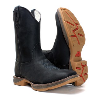 Bota Texana Lisa Sem Bordado Country Masculina Bico Quadrado Couro Bovino Sola Jumper