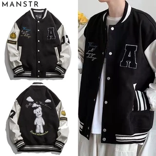 Unisex Jaqueta De Beisebol Masculino Colegial Casaco Universitário Preto
