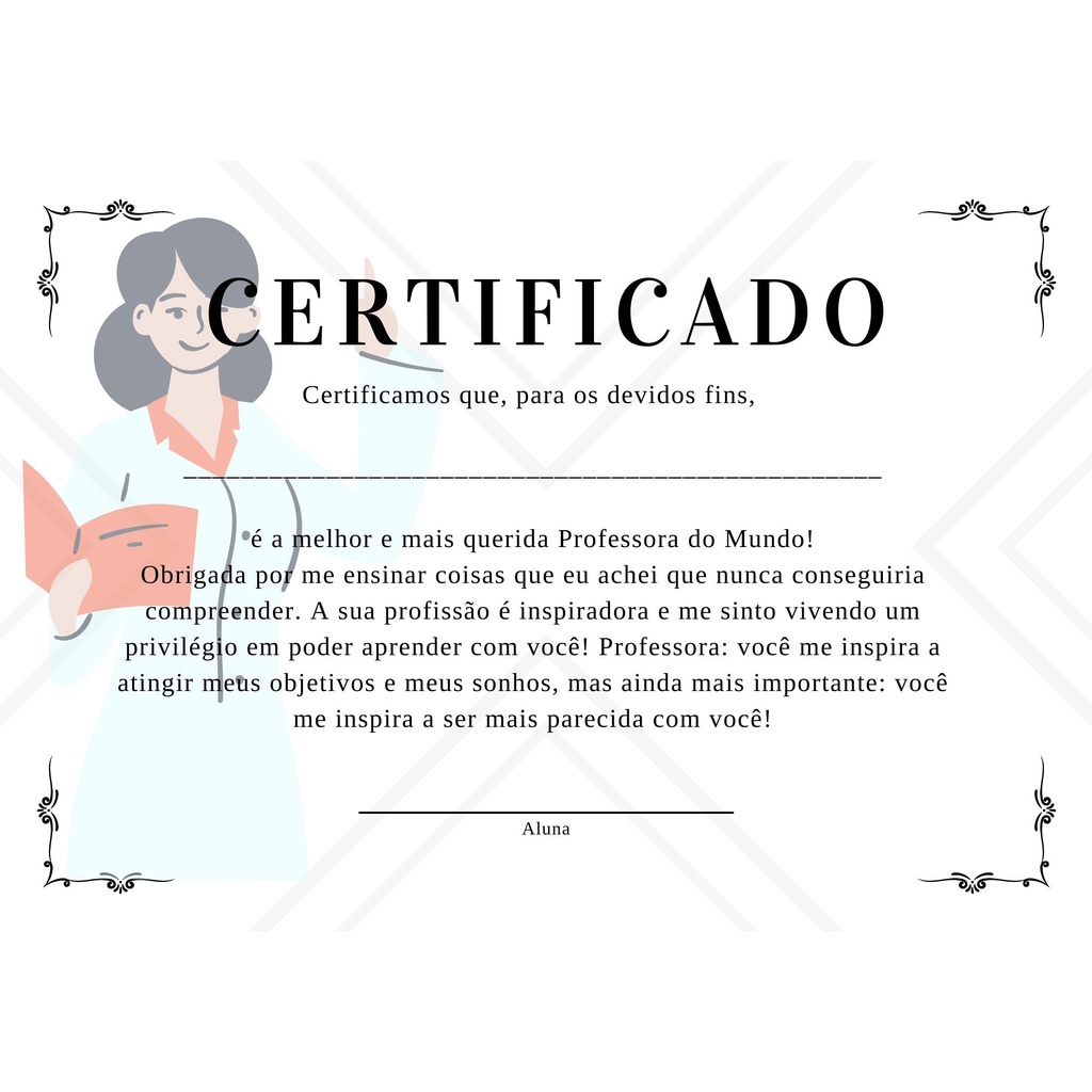 Certificado Melhor Professor / Professora do Mundo