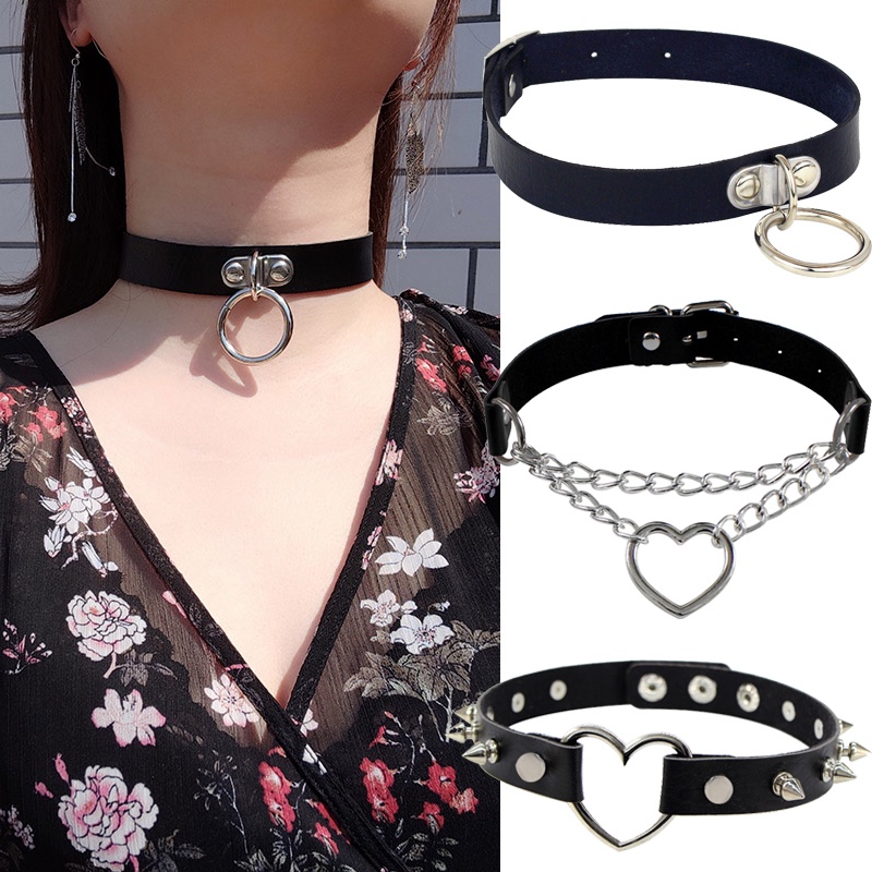 thumbnail image 2 of Goth Heart Chain Choker & Spiked Heart Earrings, Black Punk 2 of 14