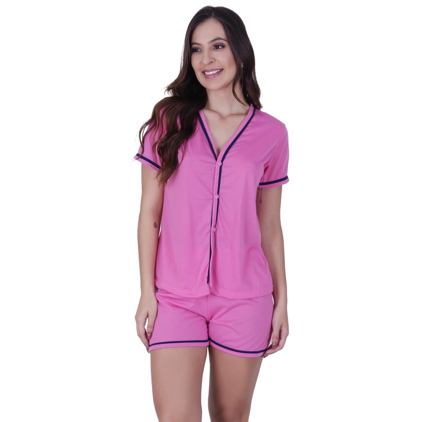Kit 2 Pijama Feminino Abertura Frontal com Botão Sabrina | Shopee Brasil