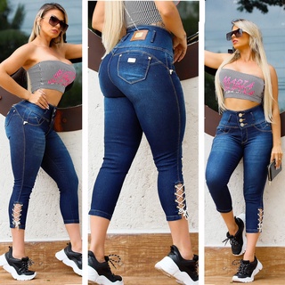 Calças jeans DESTROYED modeladora levanta bumbum Cintura Alta,Jeans  Feminina Premium Luxo Hotpants Strech Super Linda 90OP