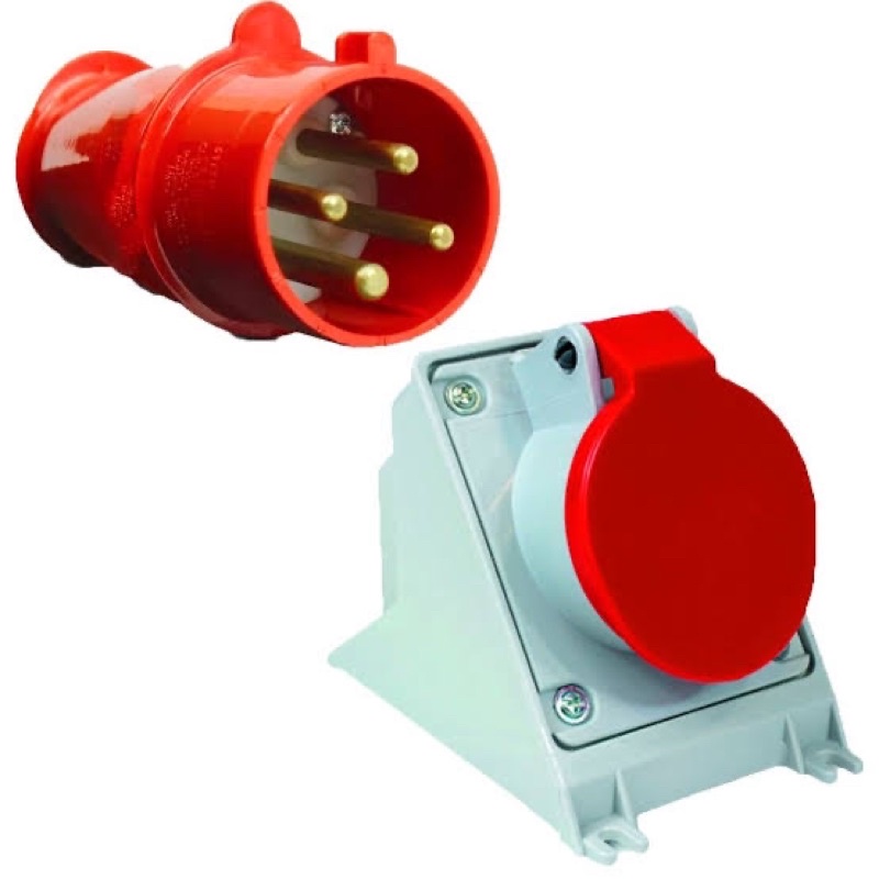 conjunto plug + tomada 3P+T 32A vermelho sobrepor industrial steck ...