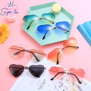 1pc forma do coração óculos de sol infantil vintage de sol doces cor gradiente oceano lentes metal quadro fantasia vestido acessórios presente