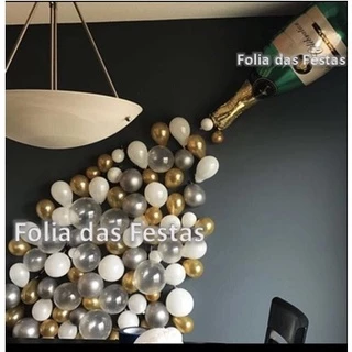 kit festa Ano Novo balão metalizado garrafa de champanhe e látex