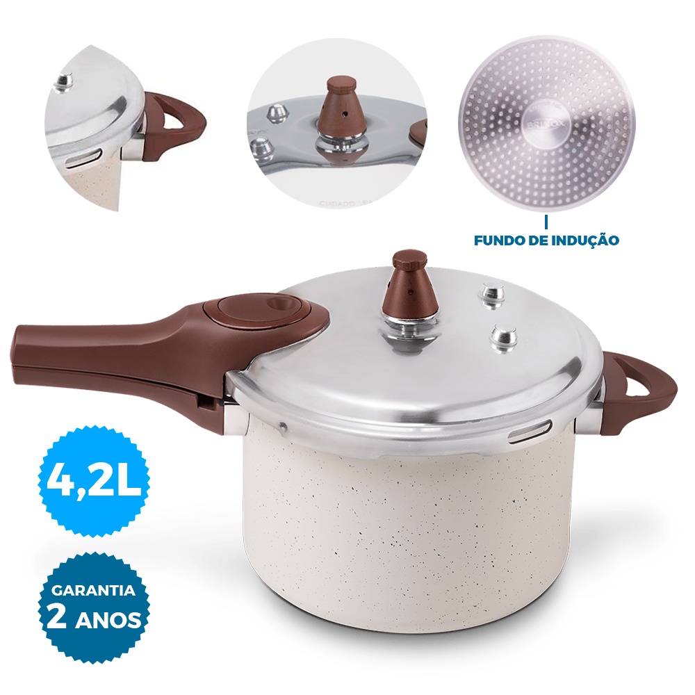 Panela Pressão Ceramic Life Pressure Fundo De Indução Vanilla