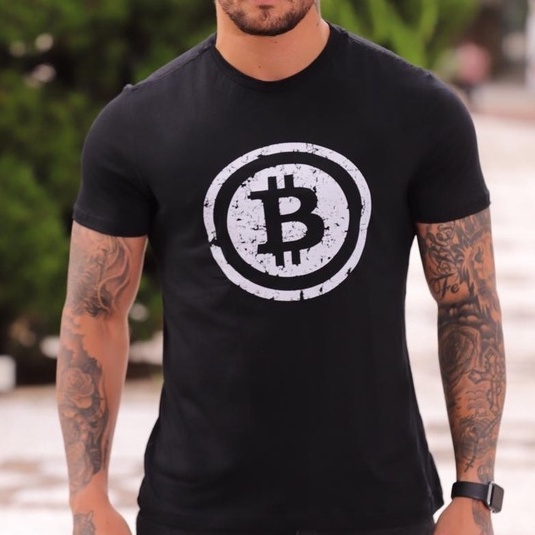 Camiseta Masculina Estampada BitCoin - 100% Algodão Premium