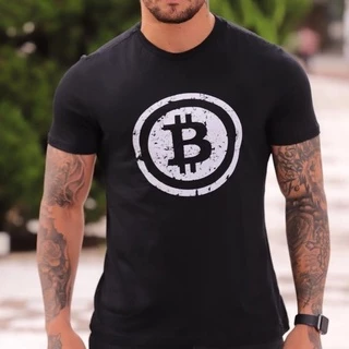 Camiseta Masculina Estampada BitCoin - 100% Algodão Premium