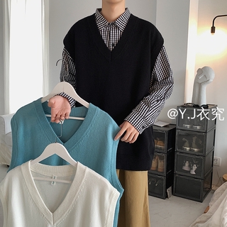 Colete Cor Sólido Cor V Colete Cor V Colete Homem Primavera Outono Sólido Cor Sweater Vest Homem Trendy Sweater Versão Coreana Loose Pullover Vest Homem bf Casaco