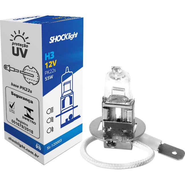 Par Lampada Shocklight Halogena Standart H3 12v 55w Pk22s
