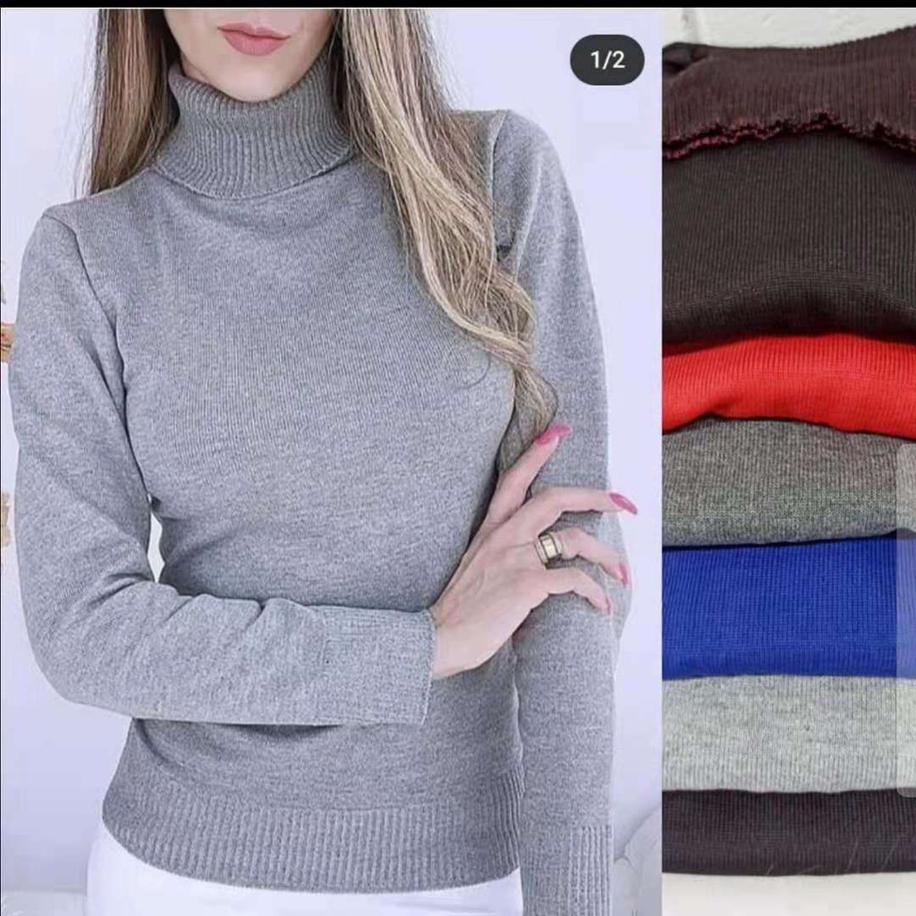 Blusa Feminina Básica Tricô Cacharrel Suéter Gola Alta