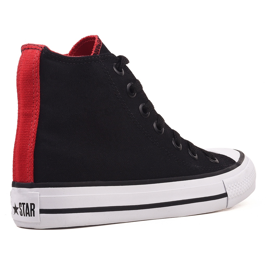 Tênis Converse All Star Old Star Cano Alto Médio Unissex Preto Vermelho