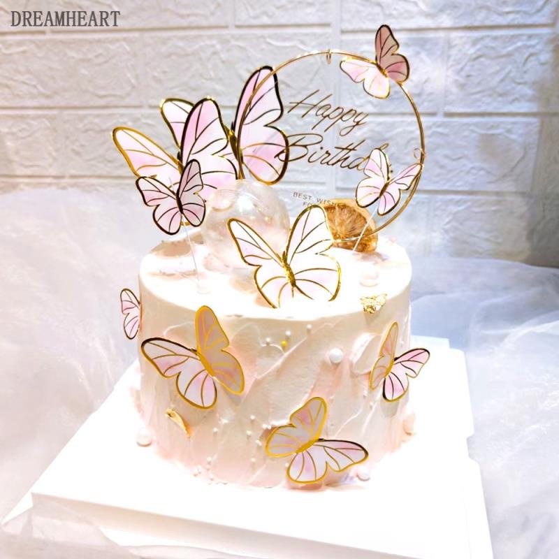 10pcs roxo bolo de borboleta toppers feliz aniversário festa de