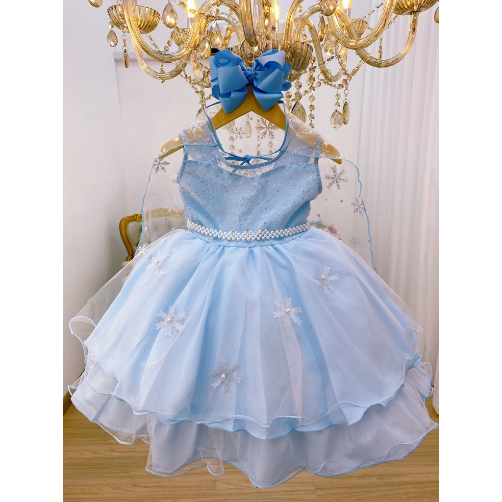 vestido de festa infantil da Frozen 1/16