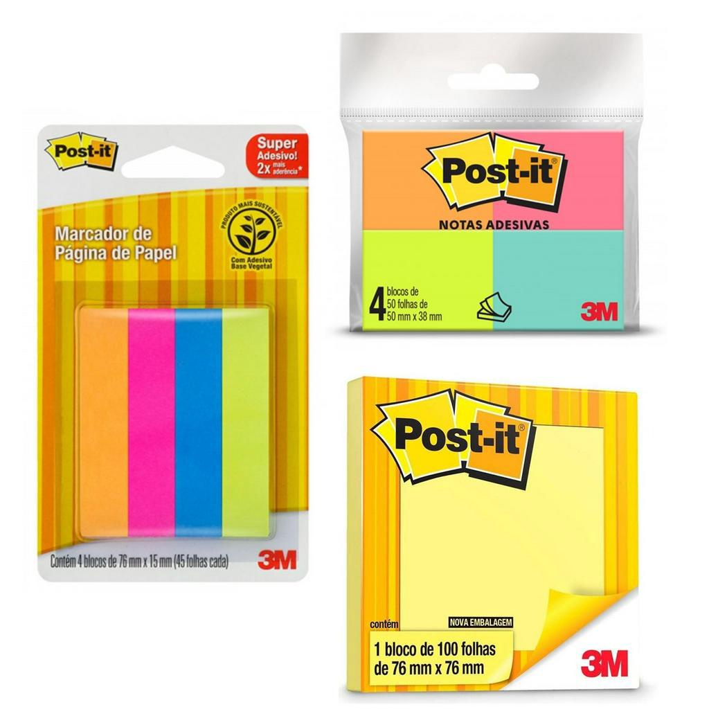 Kit Bloco Adesivo Post it 3 tamanhos Home Office Escolar Shopee Brasil