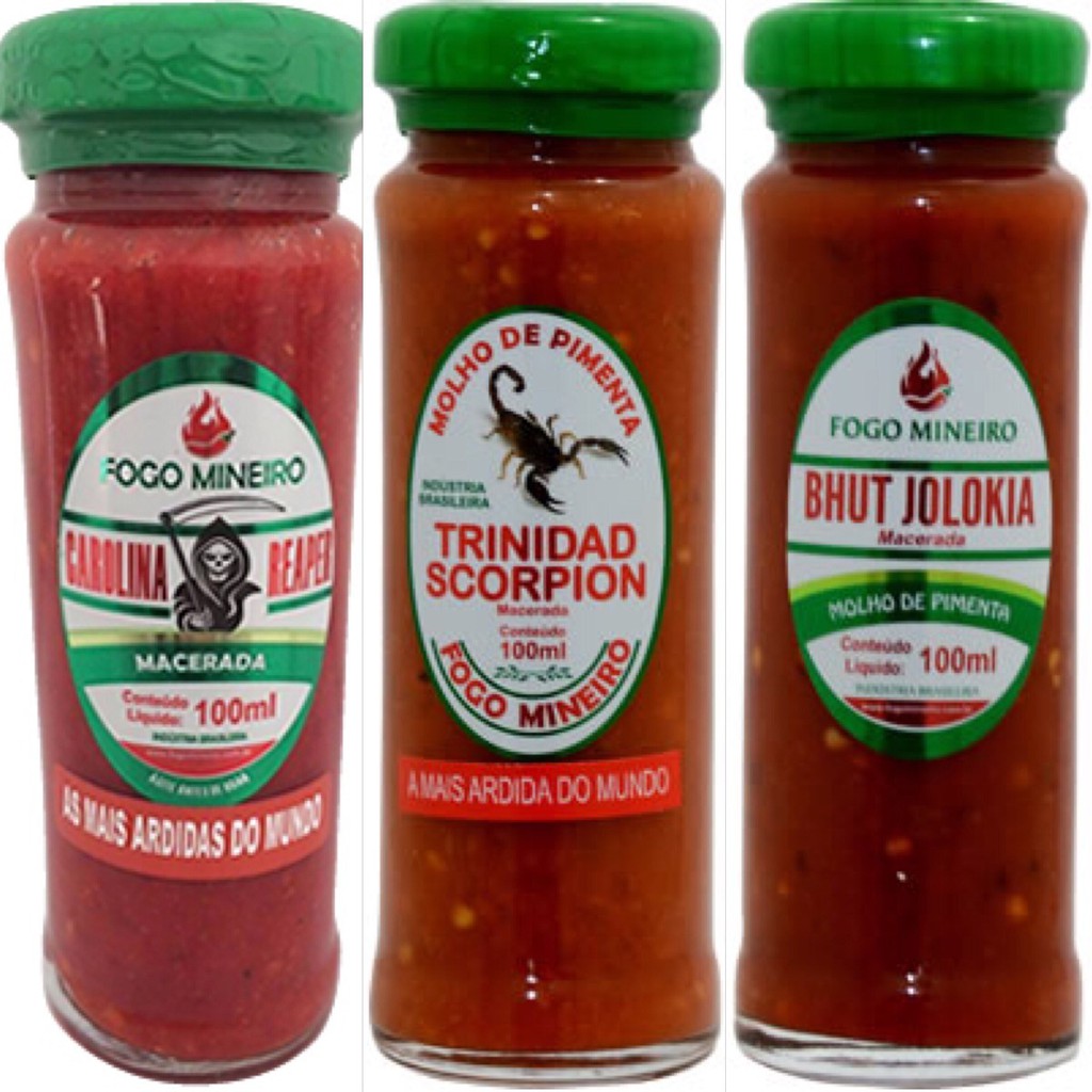 Kit Pimentas Mais Fortes Do Mundo Carolina,scorpion,bhut Macerada 100