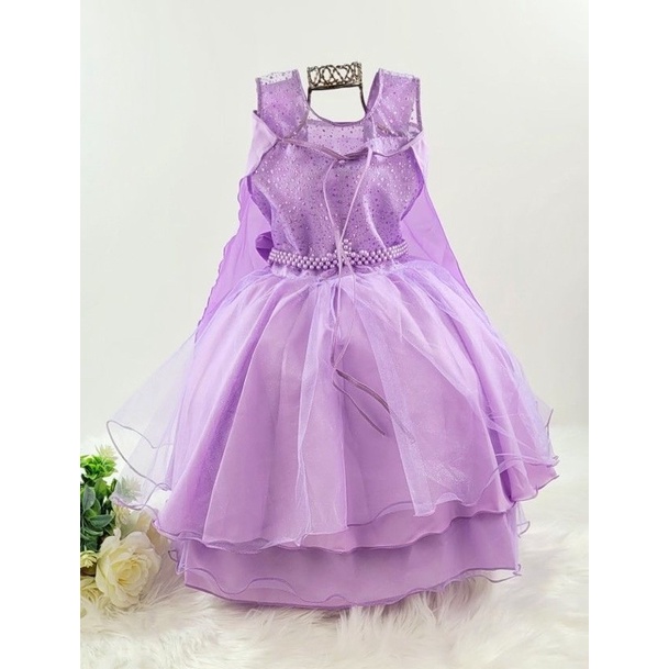 Vestido Infantil Princesa Sofia Sophia Lilás Poá Temático em