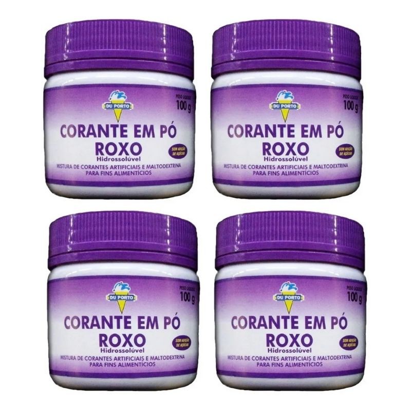 Kit 4 Corante Aliment. Pó Sem Açúcar Roxo Du Porto 100g | Shopee Brasil