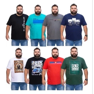 kit 5 camisetas masculina estampadas plus size algodão G1 ao G3