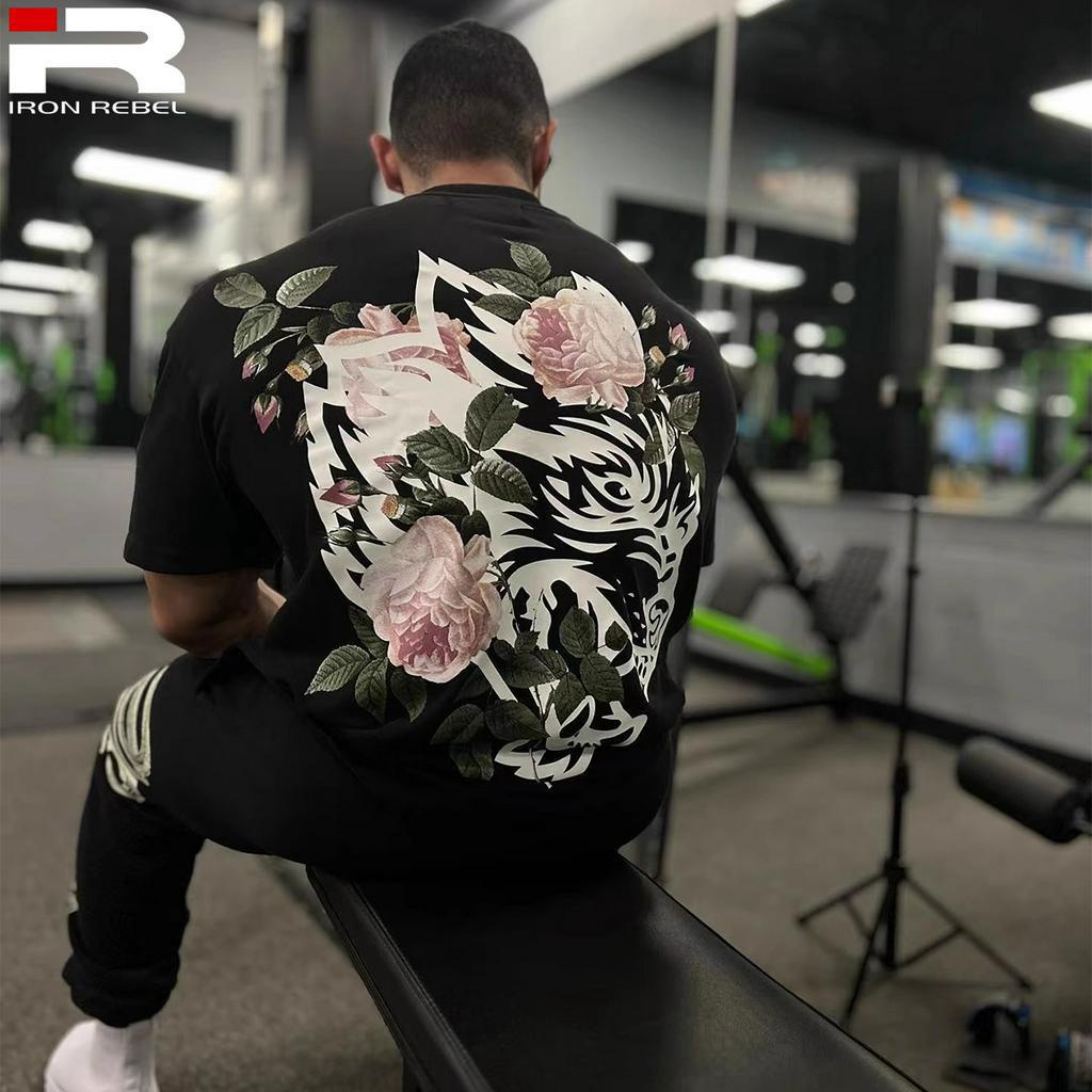 DARC SPORT Wolf Head Floral Athletic Camiseta Masculina Fitness Moda Rua Moletom