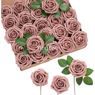 [Escolha De Valor] 25pcs Rose Artificial Flowers Realistic Dusty Roses Fake Foam Bulk for DIY Wedding Valentines Day Bouquets Festa Floral Nupcial Decorações De Casa