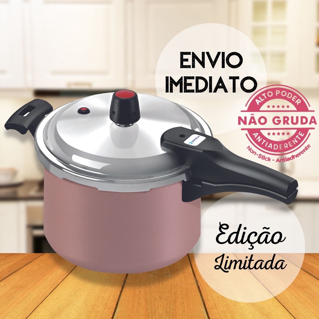 Panela de Pressão Antiaderente 4,5 litros Fechamento Externo Premium Panelux - Cor Rosa Rose (Edição Limitada)