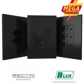 MONTE SUA TOMADA Conjunto Tomada Preta 4x2 4x4 10a/20a Tecla Simples/Paralelo Recta Black Satin Fosco BLUX