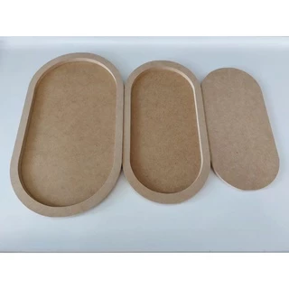 kit Bandeja Mdf Oval com borda cru Porta Doces