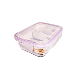 Pote de Vidro 640ml Retangular Divisória Marmita Fitness