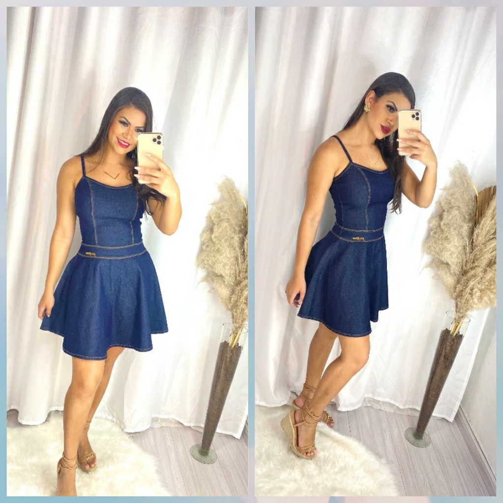 Vestido jeans cheap curto rodado