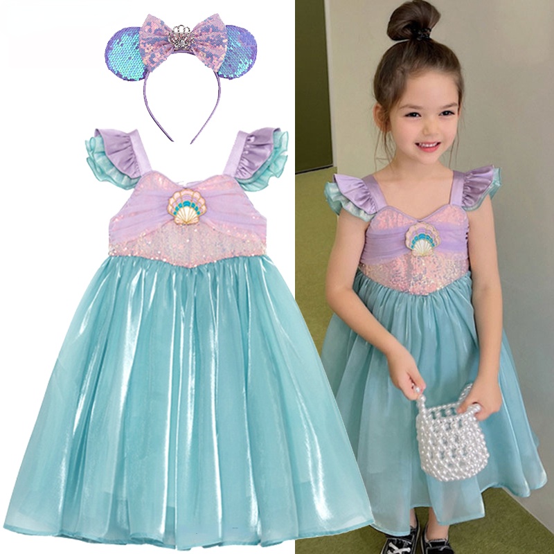 LMAA Vestido De Verão Pequena Sereia Menina Ariel Princesa Festa De  Aniversário Infantil De Carnaval Roupas GZDM