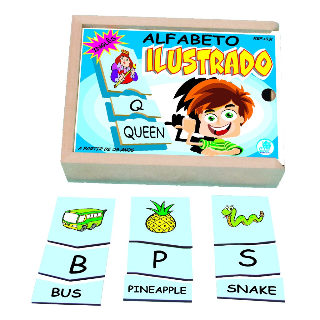 Alfabeto Infantil Ilustrado em Inglês 78 peças em Madeira | Shopee Brasil