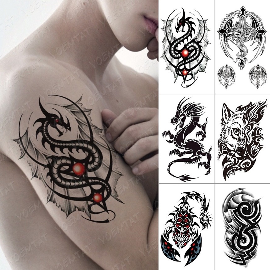 Mão falsa ombro tatuagem manga transferência do corpo tatuagens maori totem  indiano tribal demônio flash transferência tatto manga masculina -  AliExpress