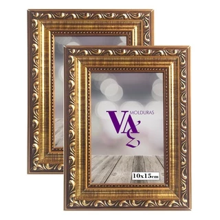 Kit 2 Portas Retrato Trabalhada Relevo dourado 10x15 c/Vidro