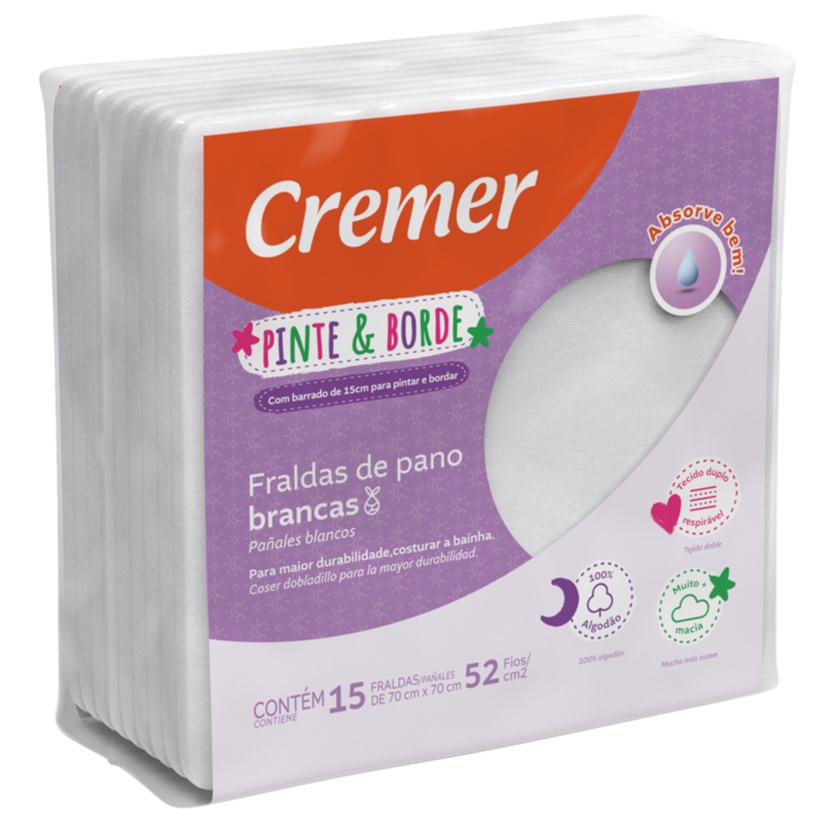 Pacote de Fralda Cremer Novidade 15 unidades Pinte Borde