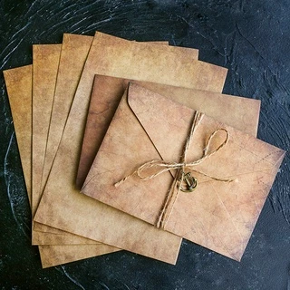 2pçs Envelope E Carta De Papel Kraft Vintage Romântico Com Corda De Cânhamo